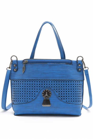 Fashion Solid Color Hollow-out Metal Zipper Embellishment Shoulder Bag Tote Shopper Bag 22*8*18 CM