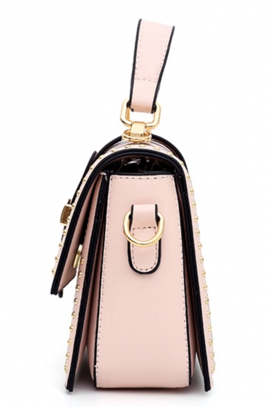 Fashion Solid Color Rivet Embellishment Belt Buckle Satchel Shoulder Bag 22*8.5*14 CM