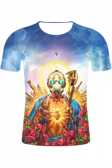 Funny Cool 3D Game Figure Statue of Buddha Pattern Short Sleeve Round Neck T-Shirt