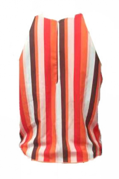 Hot Popular Colorful Striped Print Sleeveless Knotted Hem Cami Top