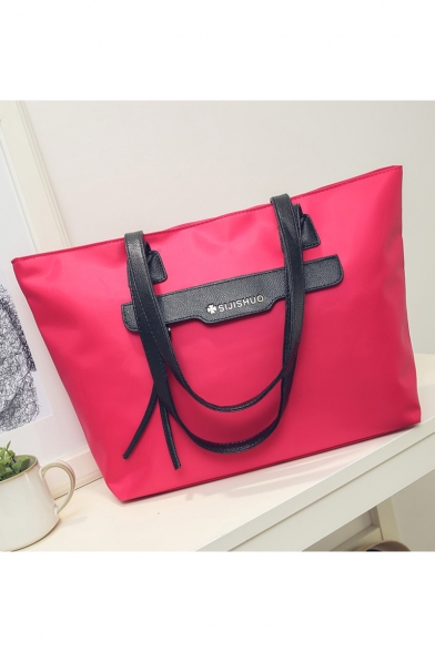 Large Capacity Leather Patched Waterproof Nylon Travel Tote Shoulder Bag 44.5*29.5*12.5 CM