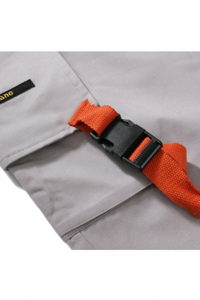 Men's Summer Fashion Solid Color Drawstring Waist Buckle Ribbon Cotton Loose Cargo Pants