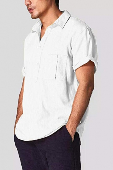 HEFASDM Men Relaxed Short Sleeve Button Point Collar Plus Size Oxford Shirt 