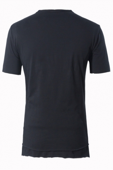 Mens Summer New Stylish Simple Plain Unique Patchwork Short Sleeve Round Neck T-Shirt