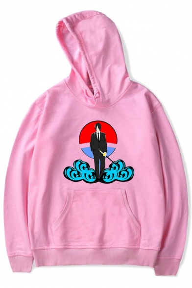 New Stylish Comic Anime Character Cloud Print Loose Fit Hoodie