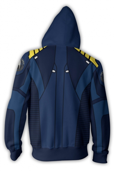 New Stylish Cosplay Costume 3D Printed Long Sleeve Zip Up Loose Casual Blue Hoodie