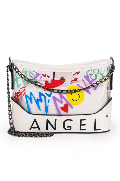 New Trendy Letter Printed Transparent Crossbody Bag with Chain Strap 22*9*25 CM