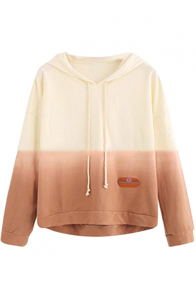 Popular Ombre Color Long Sleeve Loose Fit Pullover Drawstring Hoodie