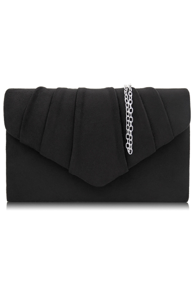 Simple Fashion Solid Color Ruffled Detail Envelope Clutch Bag with Chain Strap 22*14*5.5 CM