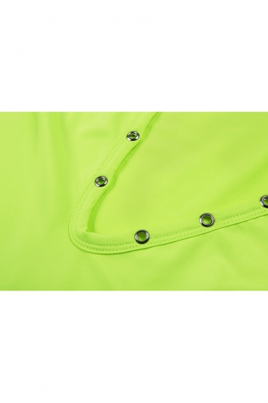 Stylish Flourescent Green Sexy V-Neck Mesh Panel Long Sleeve Split Side Mini Bodycon Club Dress