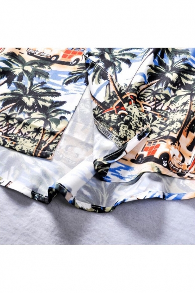 Summer Popular Hawaiian Style Tropical Print Short Sleeve Cotton Loose Beach Shirt