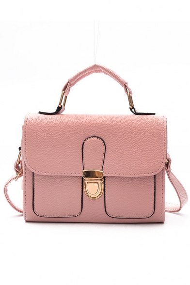 Trendy Solid Color PU Leather Metal Buckle Square Crossbody Satchel Bag