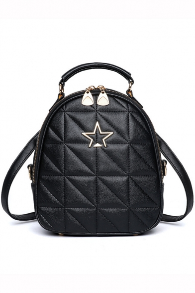 Trendy Solid Color Star Embellishment Black Diamond Quilted Backpack for Women