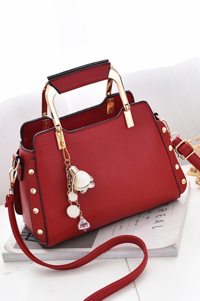 Women's Elegant Plain Rivet Pendant Embellishment Commuter Satchel Handbag 24*12*18 CM