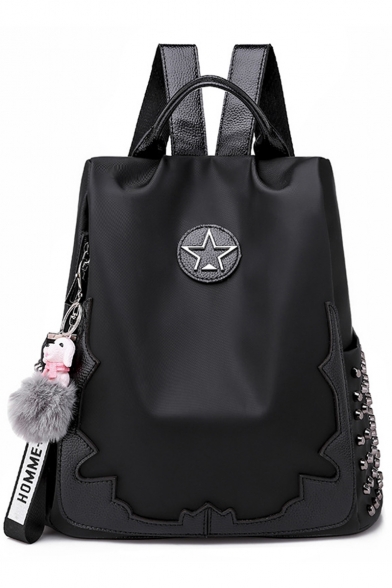 Women's Fashion Rivet Embellishment Anti-Theft Black Oxford Cloth Backpack 33*31*14 CM
