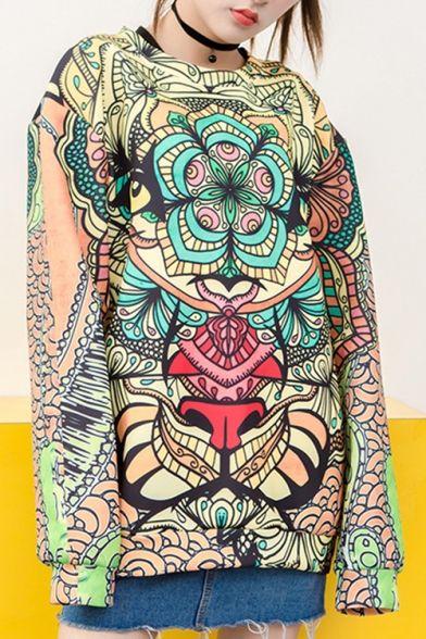 Womens Cool Colorful Monster Printed Round Neck Long Sleeve Pullover Sweatshirt