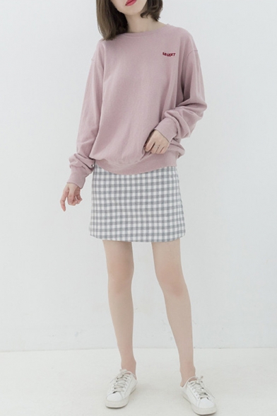 Basic Simple Letter Printed Round Neck Long Sleeve Loose Relaxed Pullover Sweatshirt