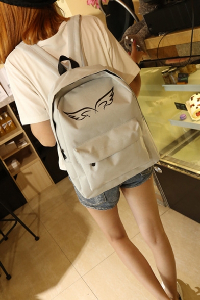 Big Capacity Fashion Angel's Wing Print Solid Color Canvas Backpack for Girls 40.5*30*13 CM