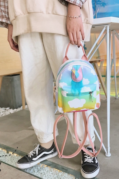 Cartoon Unicorn Shape Colorblock Cloud Print Mini School Bag Backpack for Girls 20*17*9 CM