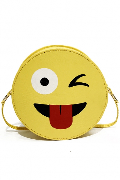 Cute Cartoon Emoji Printed Yellow Round Crossbody Bag 17*5*17 CM