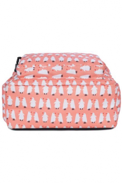 Cute Cartoon Penguin Printed Orange Waterproof Nylon School Bag Backpack 33*12*40 CM