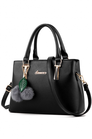 Fashion Metal Letter Plush Ball Embellishment Commuter Tote Handbag 31*13*21 CM