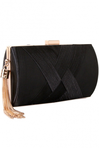 Fashion Plain Crisscross Design Tassel Embellishment Evening Clutch Bag 17.5*7*11CM