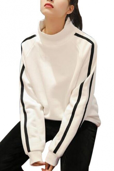 Girls Fashion Striped Long Sleeve High Neck Thick Sweatshirt