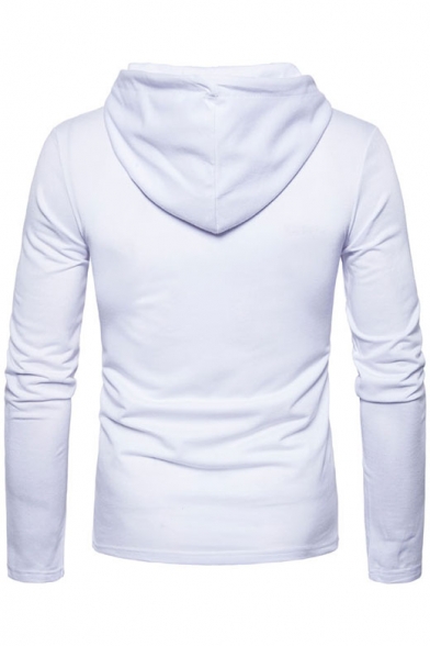 Guys Fashion Letter Patched Asymmetric Hem Fitted Drawstring Hoodie