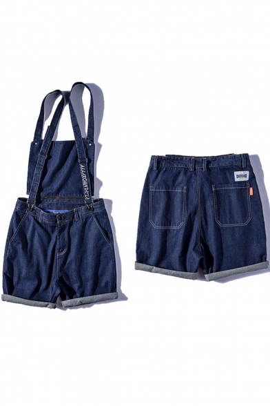 Guys Vintage Summer Casual Loose Detachable Straps Straight Denim Overalls Shorts