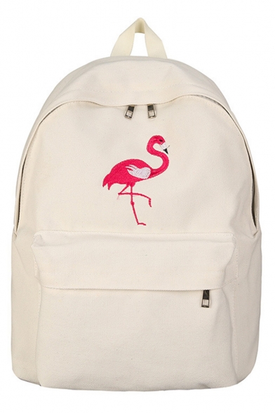 Popular Flamingo Embroidery Pattern Canvas School Bag Backpack 32*11*38 CM