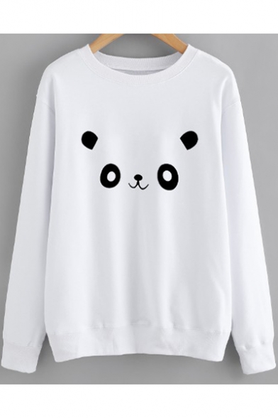 Street Style Cartoon Panda Print Round Neck Long Sleeve Unisex Cotton Sweatshirt