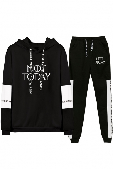 Stylish Letter NOT TODAY Pattern Long Sleeve Hoodie Casual Sweatpants Sport Loose Two-Piece Set
