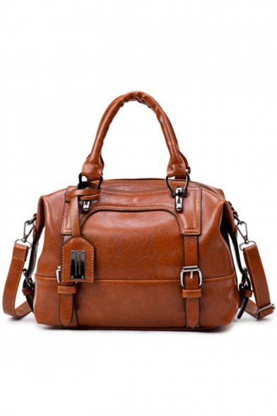 Stylish Solid Color Large Capacity Leather Satchel Tote Handbag for Women 27*13*21 CM