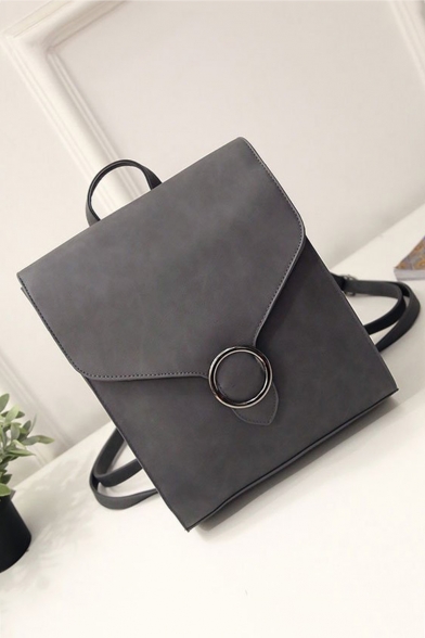 Stylish Waterproof Solid Color Metal Ring Embellishment Leisure Backpack for Women 31*25*11 CM