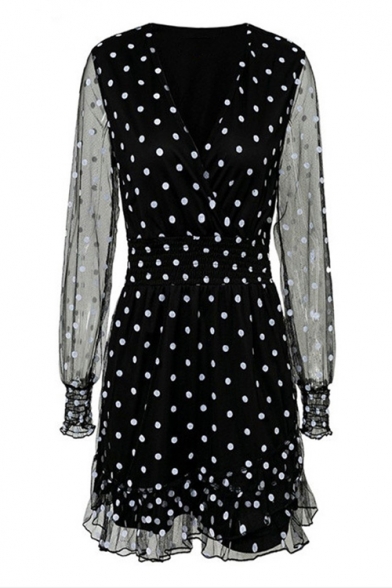 black polka dot long sleeve dress