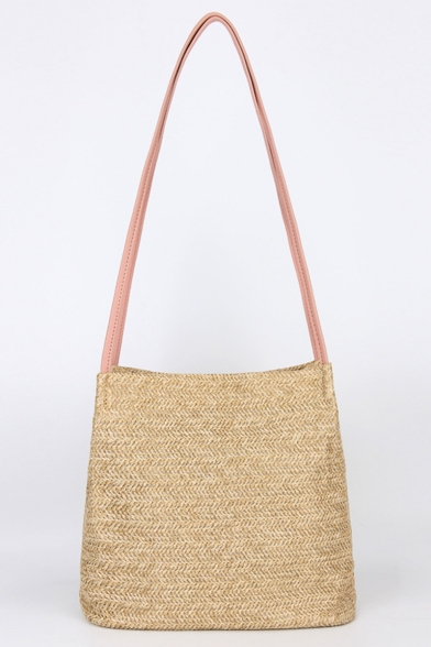 Summer Fashion Plain Straw Beach Bag Tote Bucket Bag for Women 27*27 CM