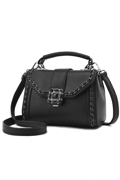 Trendy Plain Chain Embellishment Top Handle Crossbody Satchel Bag for Women 21*11*14 CM