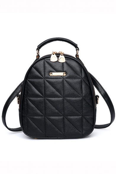 Trendy Solid Color Black Diamond Quilted Backpack with Zipper for Women