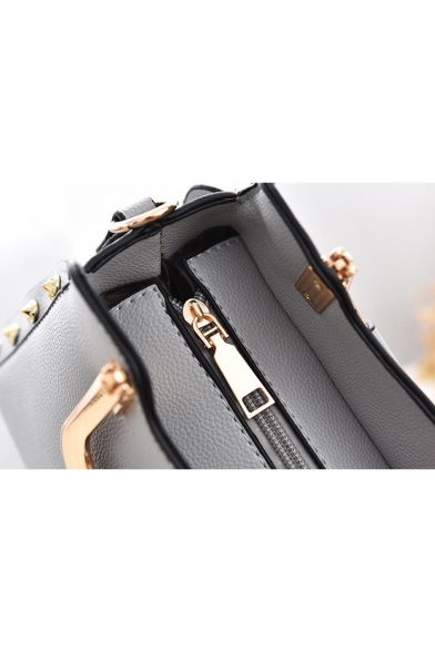 Women's Elegant Plain Rivet Pendant Embellishment Commuter Satchel Handbag 24*12*18 CM