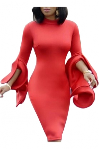 red long sleeve bodycon mini dress
