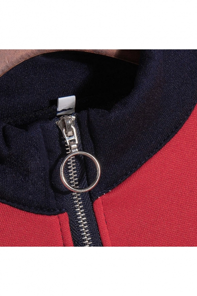 Colorblock Zip Front Stand Collar Long Sleeve Sweatshirt