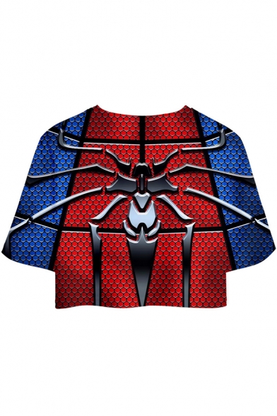 Cool Blue and Red Spider Far From Home Crop Tee with Casual Shorts Sport Two-Piece Set