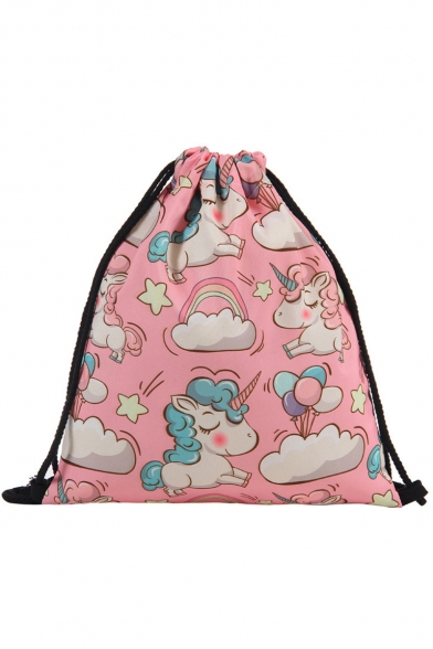 Cute Cartoon Unicorn Printed Pink Storage Bag Drawstring Backpack 30*39 CM
