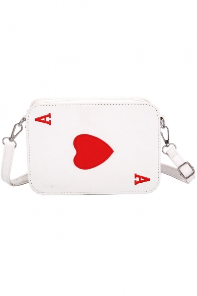Fashion Creative Playing Card Pattern White Square Crossbody Bag 21*6.5*15 CM