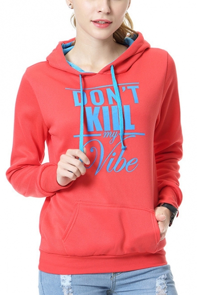Funny Letter DON'T KILL MY VIBE Pattern Long Sleeve Slim Fitted Hoodie