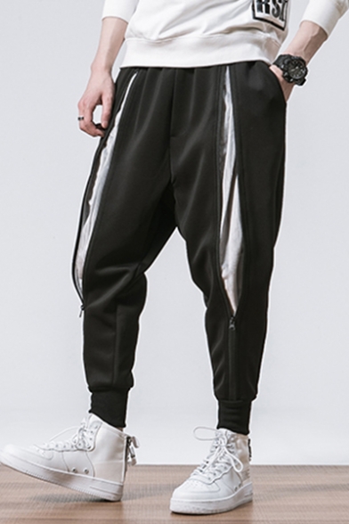 Guys New Fashion Zipper Embellished Colorblock Gathered Cuff Sport Harem Pants