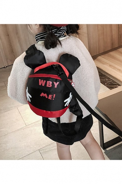Hot WBY ME Letter Cartoon Hand Print Black and Red Colorblock Children Anti-Lost Mini Backpack 24*19*6 CM