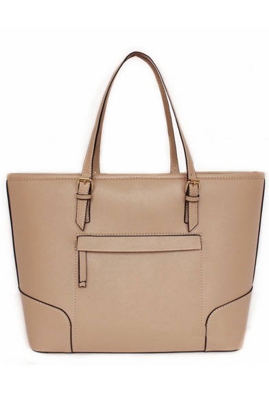 Minimalist Solid Color PU Leather Shoulder Bag Tote Shopper Handbag 42*27*13 CM