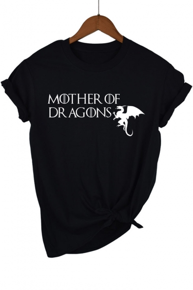 MOTHER OF DRAGONS Simple Graphic Print Round Neck Short Sleeve Casual Tee
